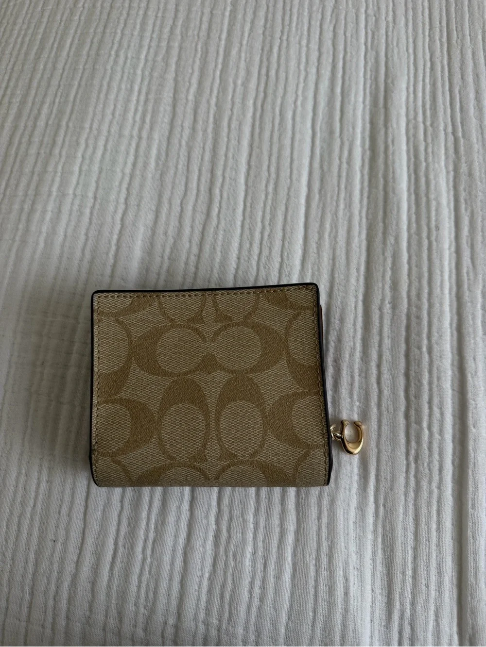 Coach Khaki Signature Canvas Card Holder with Gold Logo